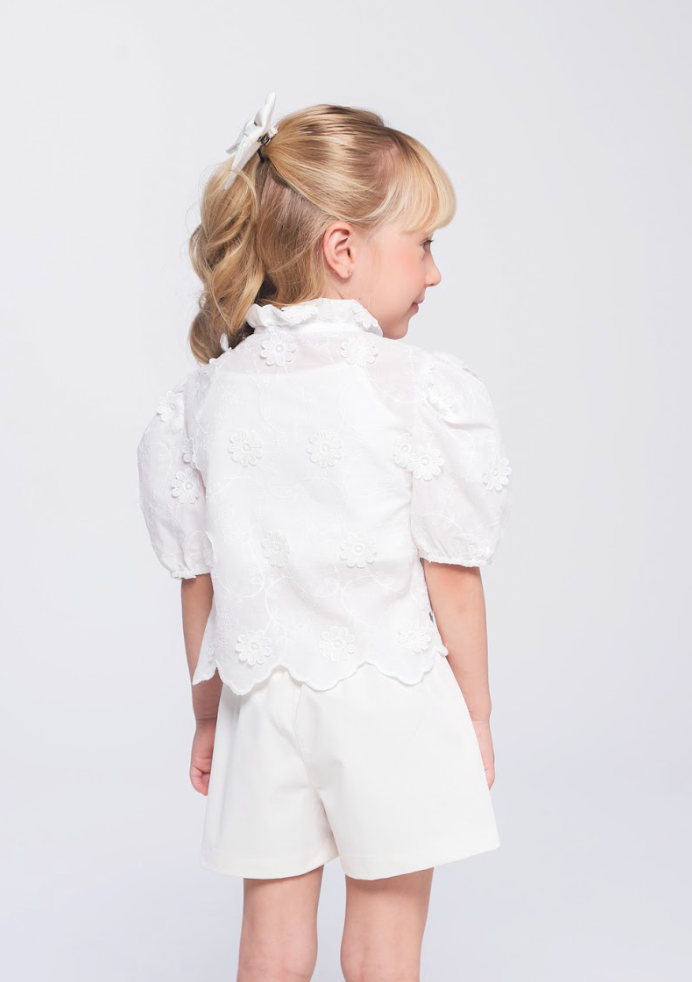 Conjunto Infantil Camisa Laise 3D com Barrado e Shorts Alfaiataria - Luluzinha