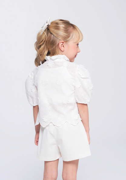 Conjunto Infantil Camisa Laise 3D com Barrado e Shorts Alfaiataria - Luluzinha