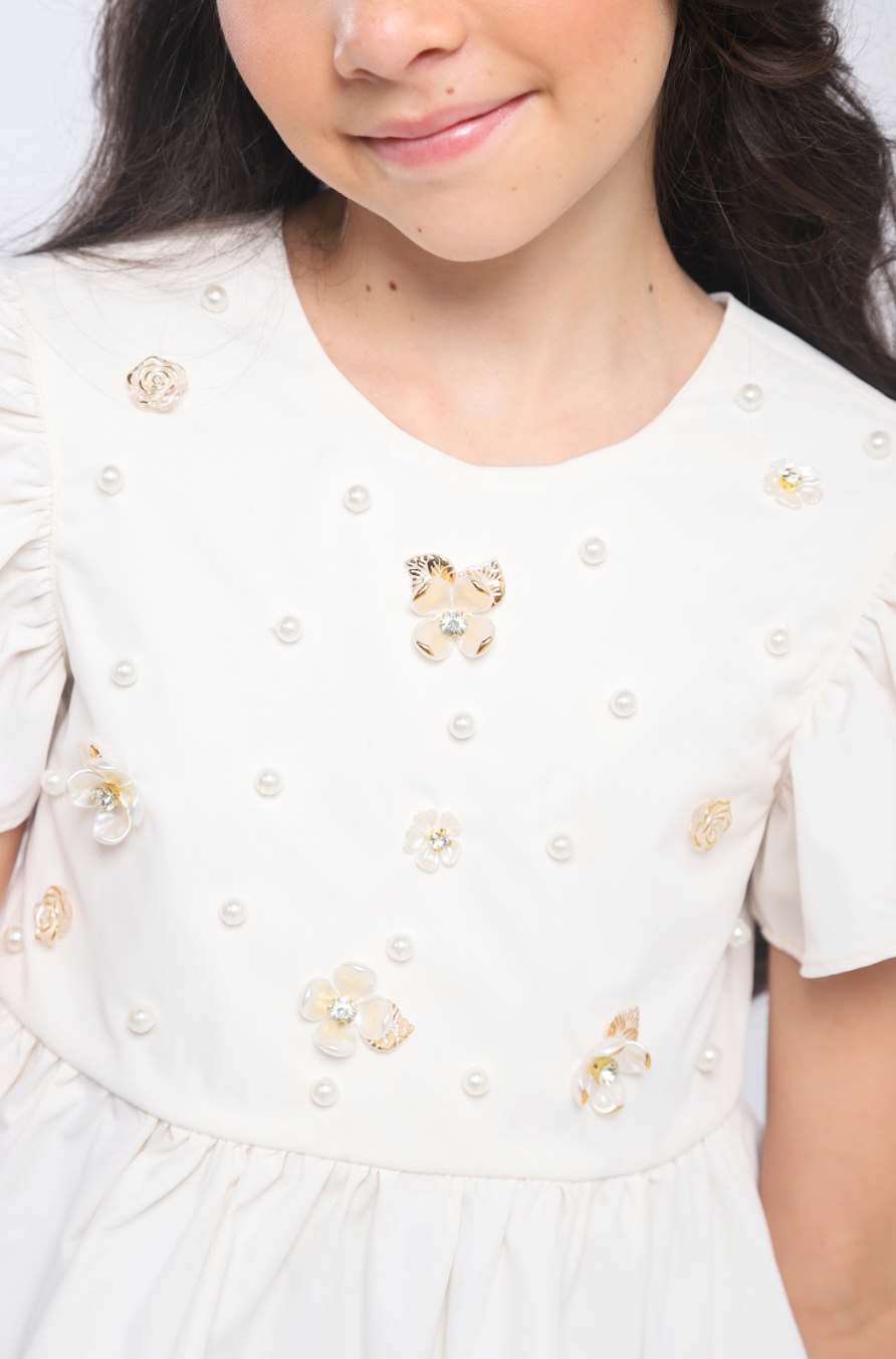 Conjunto Infantil Bata Bordada À Mão e Calça Alfaiataria Terracota - Luluzinha