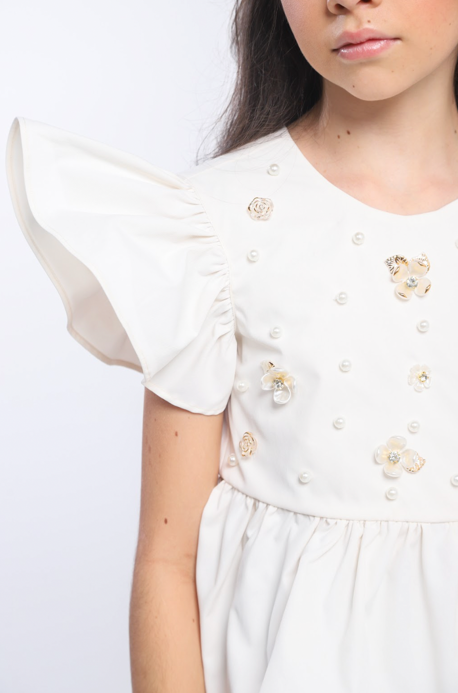 Conjunto Infantil Bata Bordada À Mão e Calça Alfaiataria Terracota - Luluzinha