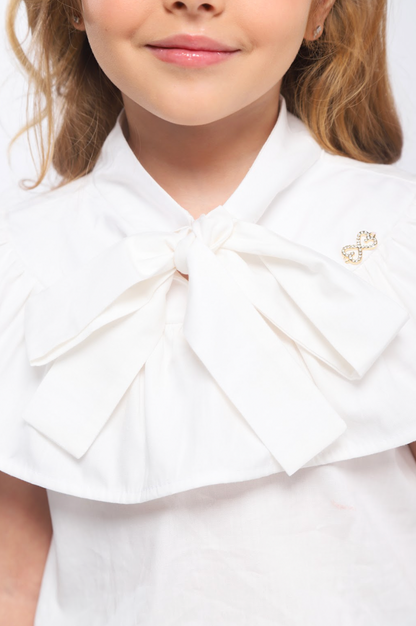 Conjunto Infantil Blusa Gola Laço E Saia Pregas Sarja Terracota - Luluzinha