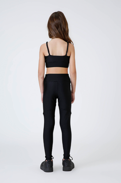 Conjunto Infantil Top Sara Trilobal Basico Preto e Legging Fuseau Soraia Trilobal Básica Preta - Siri Sport