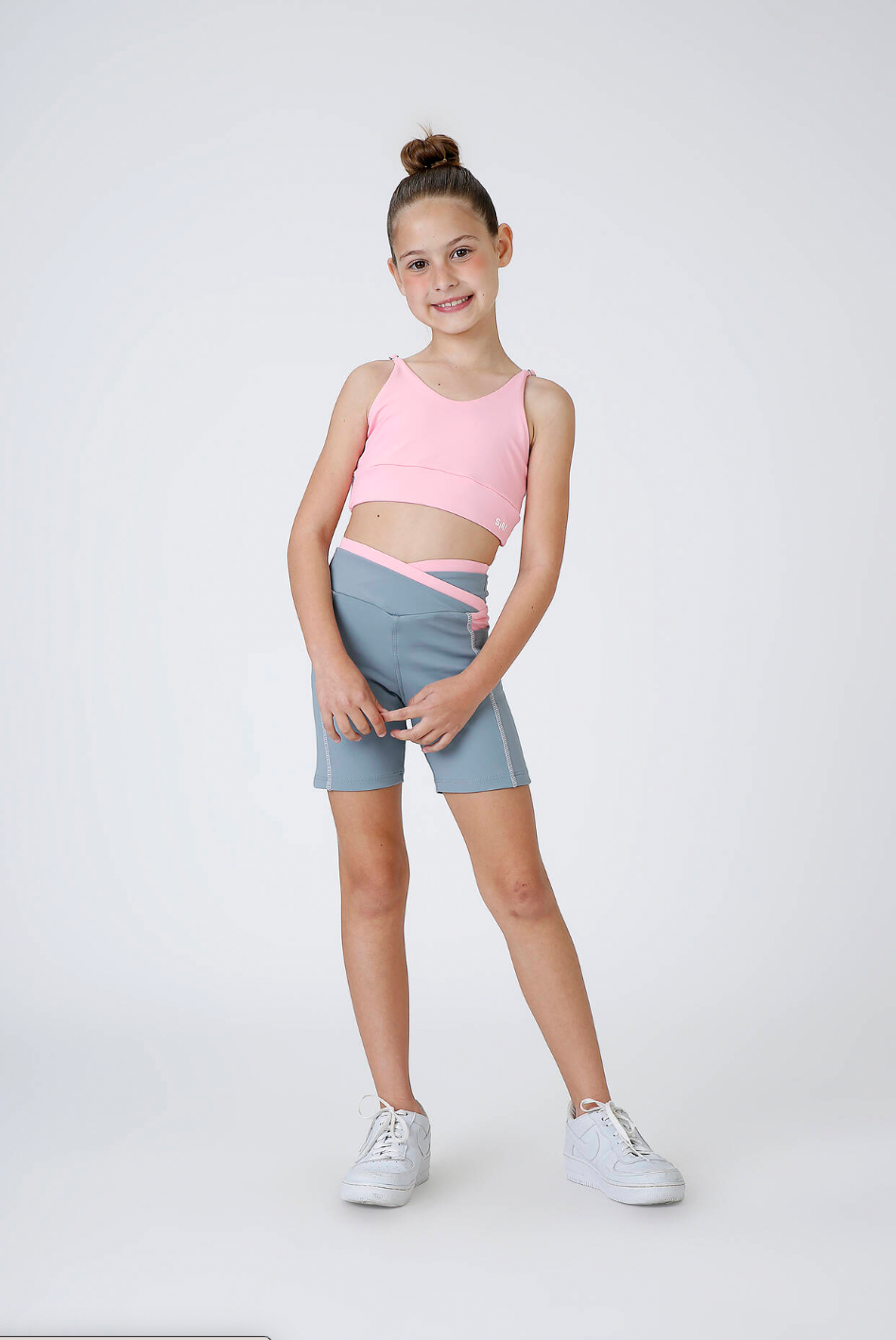 Conjunto Infantil Top Sara Ballet Rosa e Bermuda Sara Ballet Cinza - Siri Sport