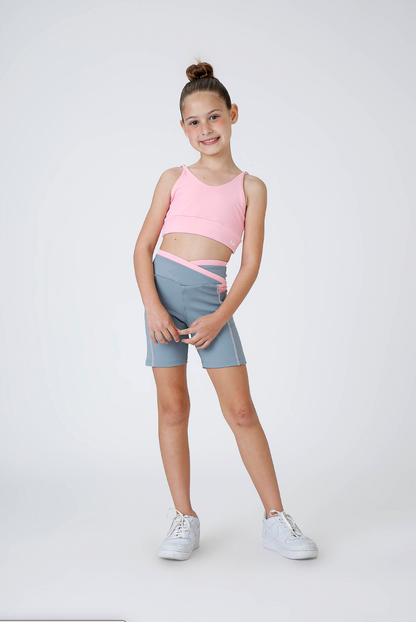 Conjunto Infantil Top Sara Ballet Rosa e Bermuda Sara Ballet Cinza - Siri Sport