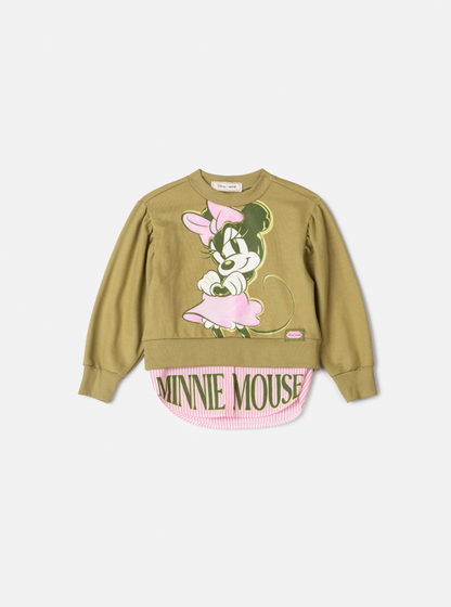 Conjunto Infantil Casaco Minnie Mouse Verde Forest e Saia Couro Tech Bege Vanilla - Animê