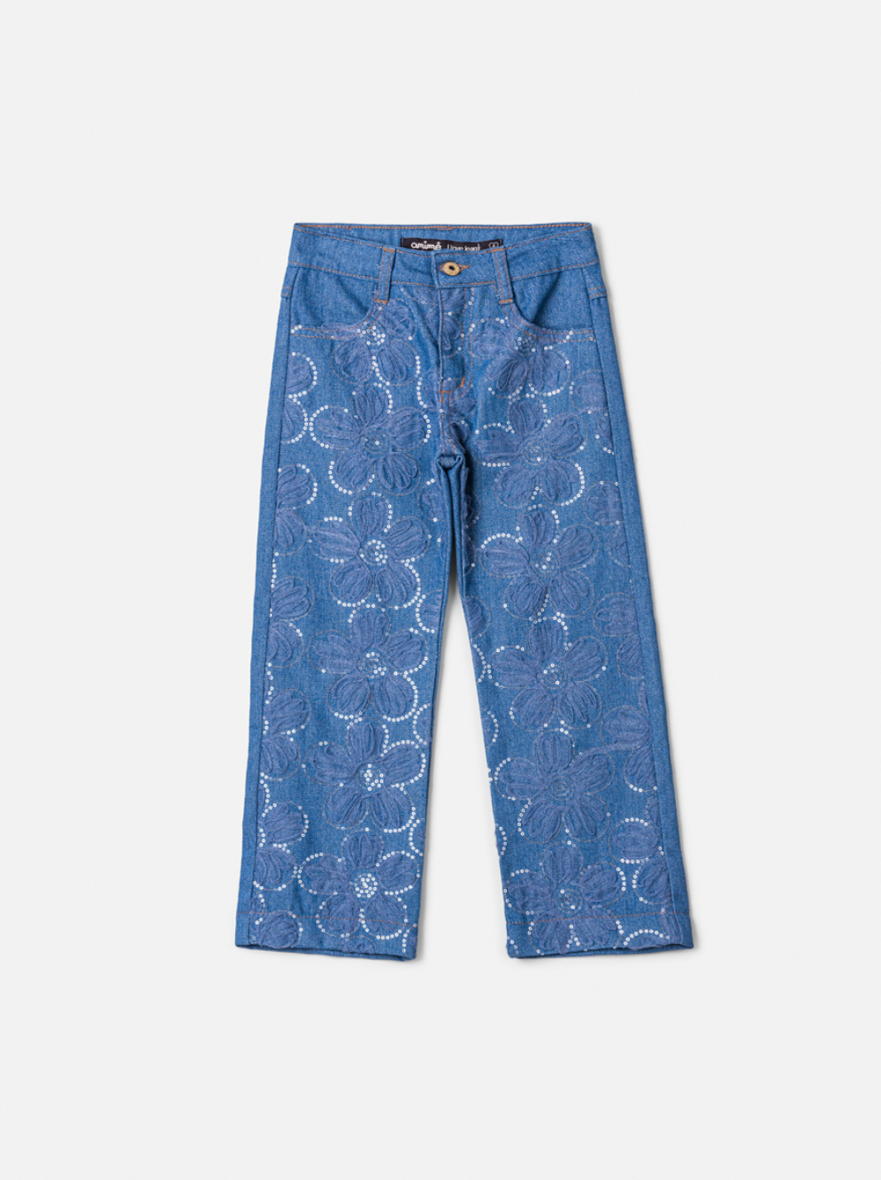 Conjunto Infantil Colete e Calça Jeans Bordada Tule Flores - Animê