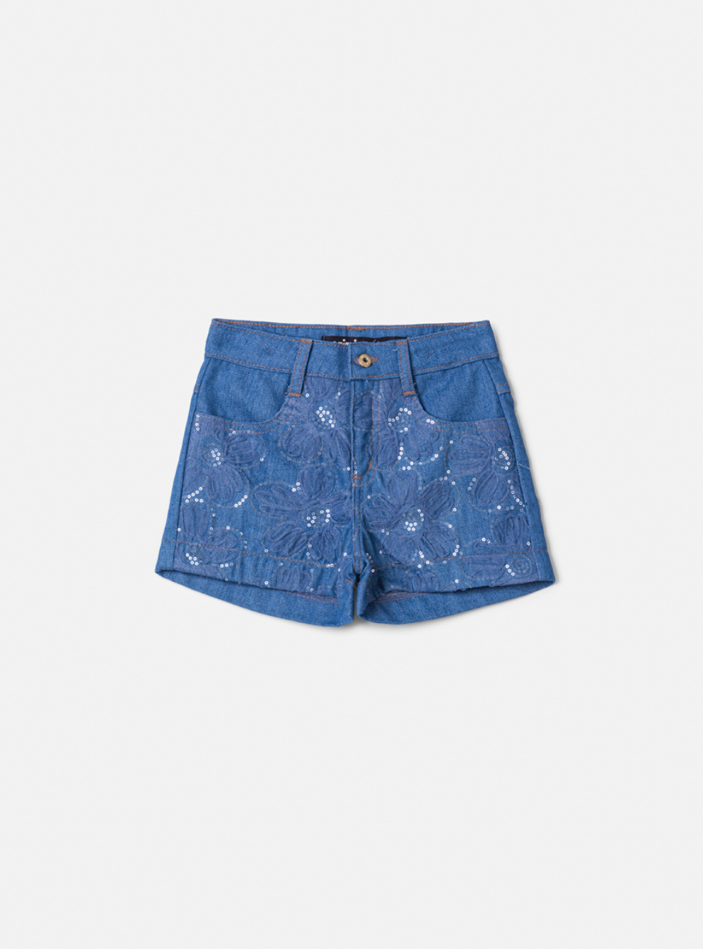 Conjunto Infantil Colete e Shorts Jeans Bordada Tule Flores - Animê