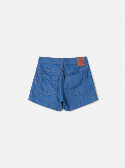 Conjunto Infantil Colete e Shorts Jeans Bordada Tule Flores - Animê