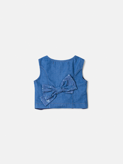 Conjunto Infantil Colete e Calça Jeans Bordada Tule Flores - Animê