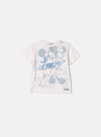 Conjunto Infantil Blusa Minnie Love e Shorts Jeans Bordada Tule Flores - Animê