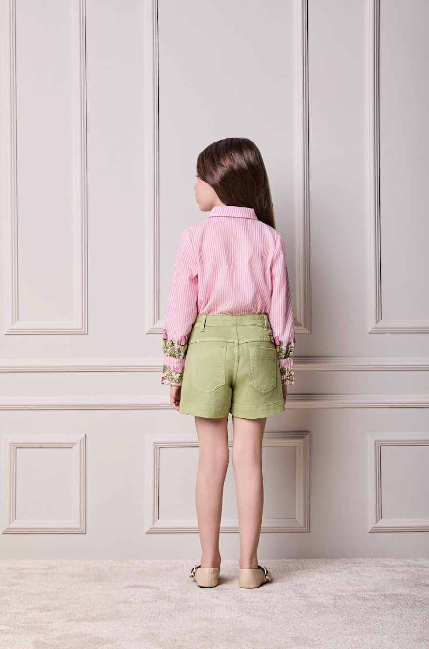 Conjunto Infantil Camisa Listrada Disney Punhos Conceito e Shorts Minnie Mouse Verde Forest - Animê