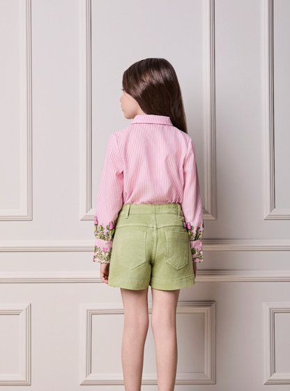 Conjunto Infantil Camisa Listrada Disney Punhos Conceito e Shorts Minnie Mouse Verde Forest - Animê