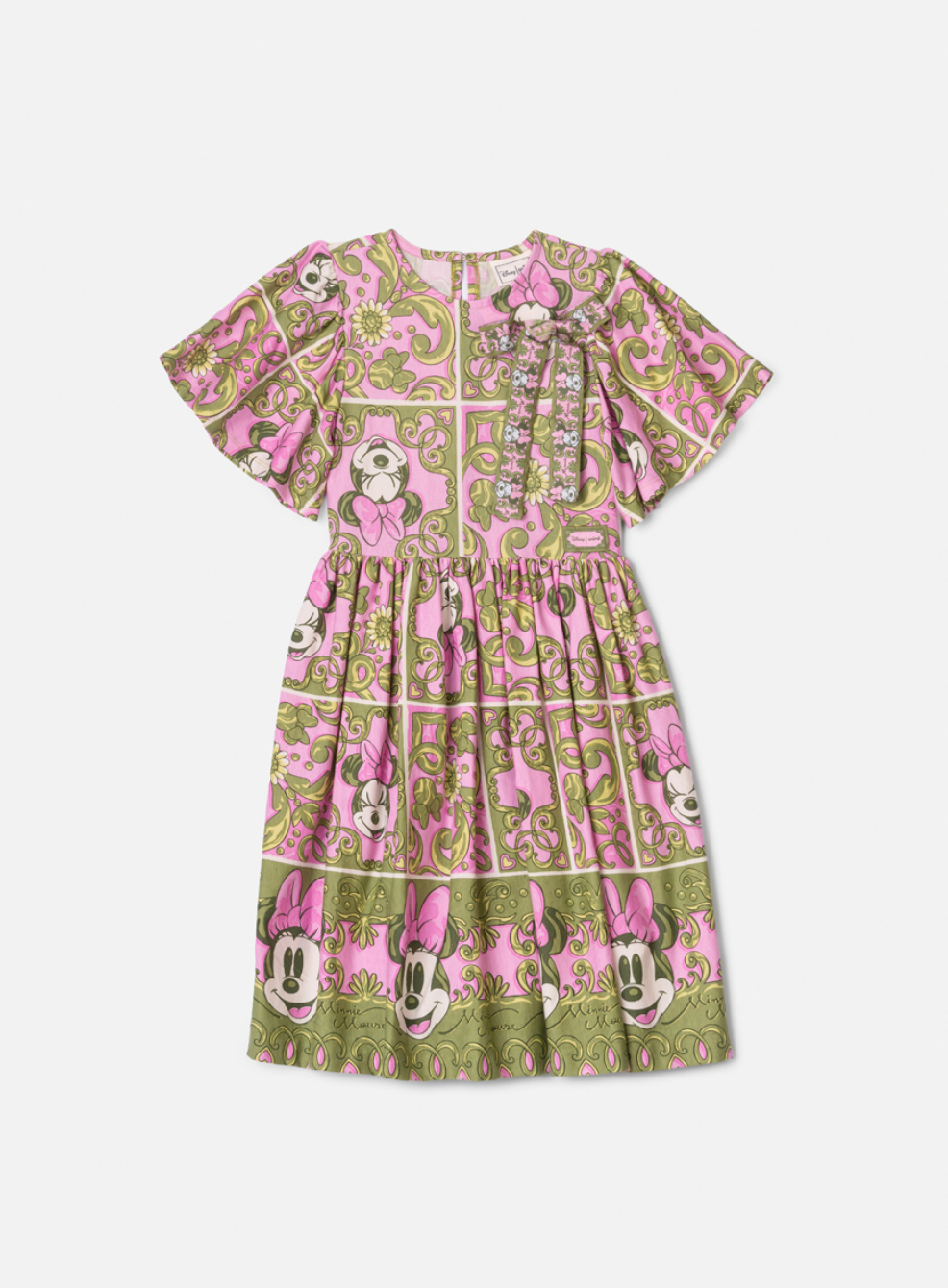 Vestido Infantil Algodão Maxi Minnie Barrado Rosa e Verde Forest - Animê