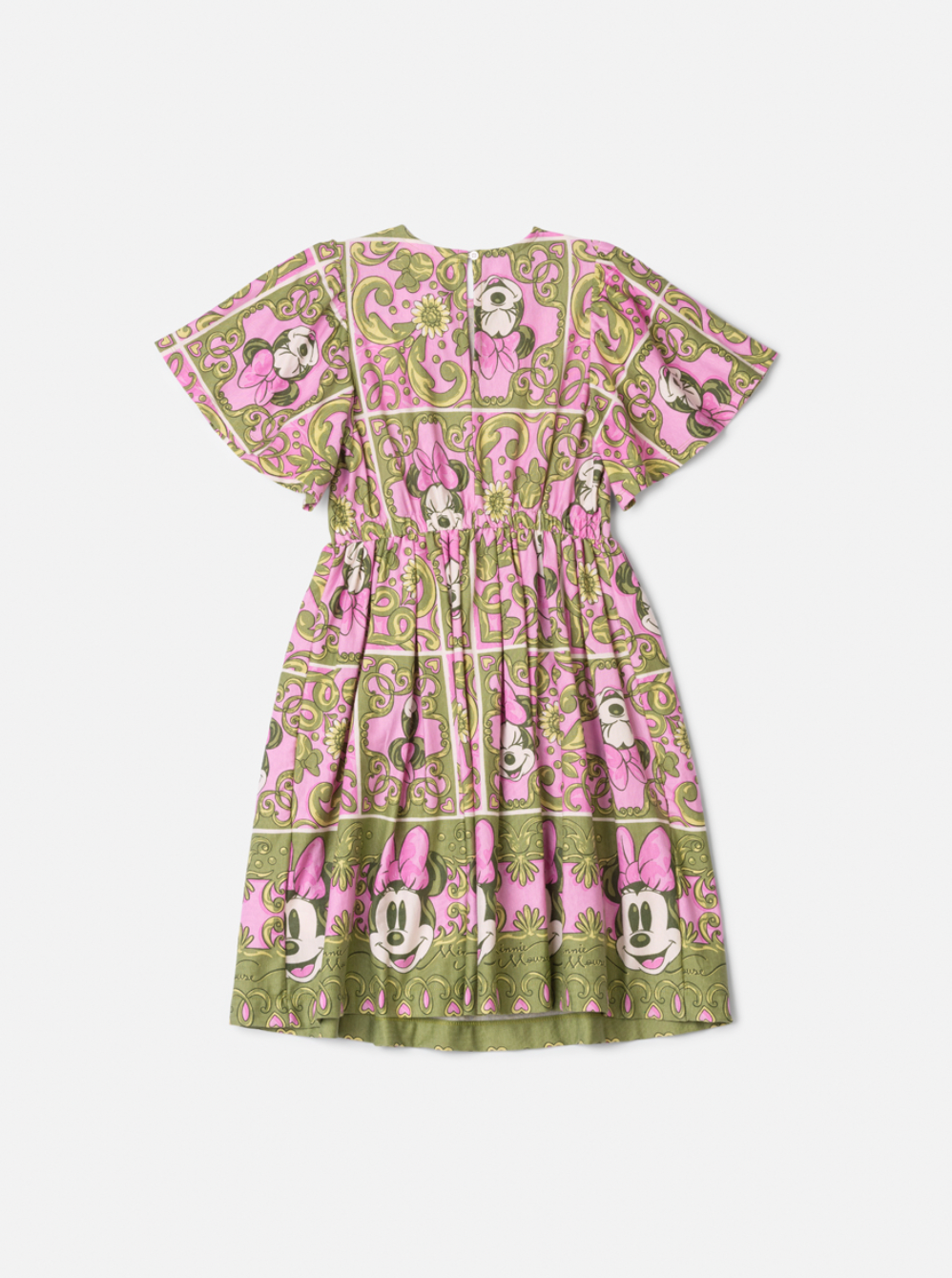 Vestido Infantil Algodão Maxi Minnie Barrado Rosa e Verde Forest - Animê
