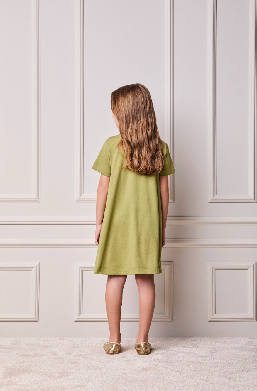 Vestido Infantil Trapézio Laço Faixa Estilizada Minnie Verde Forest - Animê
