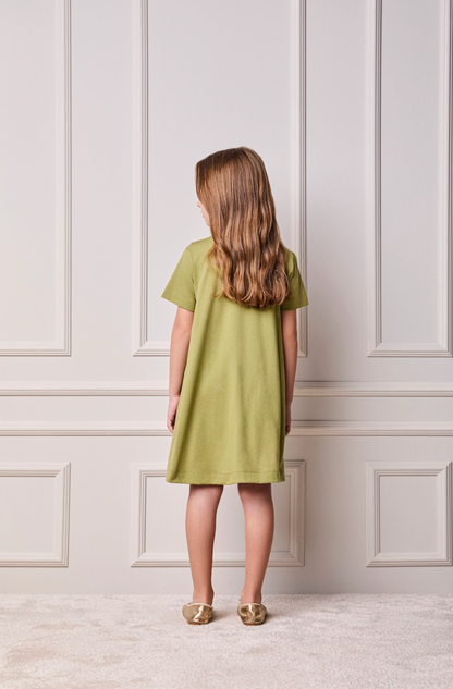 Vestido Infantil Trapézio Laço Faixa Estilizada Minnie Verde Forest - Animê