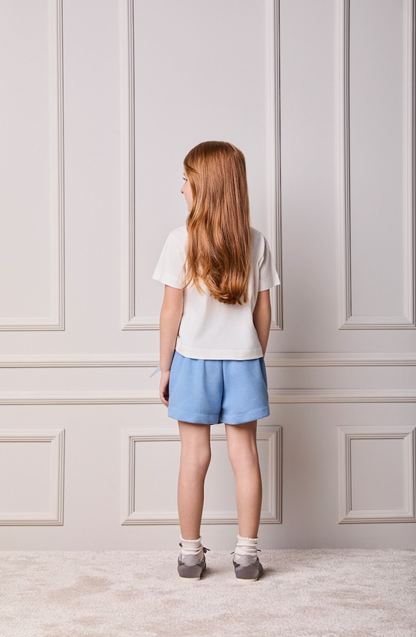 Conjunto Infantil Blusa Urban Blossom e Shorts Azul Laço Tule - Animê