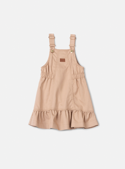 Salopete Infantil Sarja Bege com Camisa Gola Rendada Off White - Animê Petite