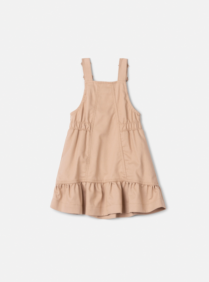 Salopete Infantil Sarja Bege com Camisa Gola Rendada Off White - Animê Petite