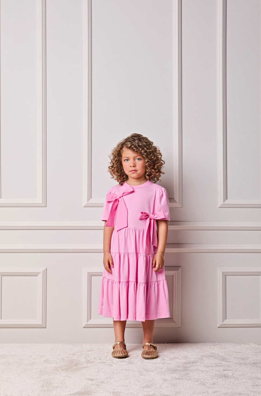 Vestido Infantil Algodão Laços Rosa Girly - Animê Petite