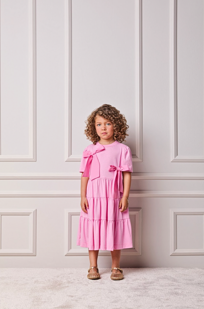 Vestido Infantil Algodão Laços Rosa Girly - Animê Petite