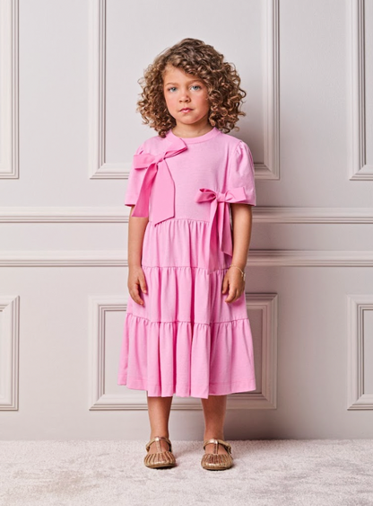 Vestido Infantil Algodão Laços Rosa Girly - Animê Petite