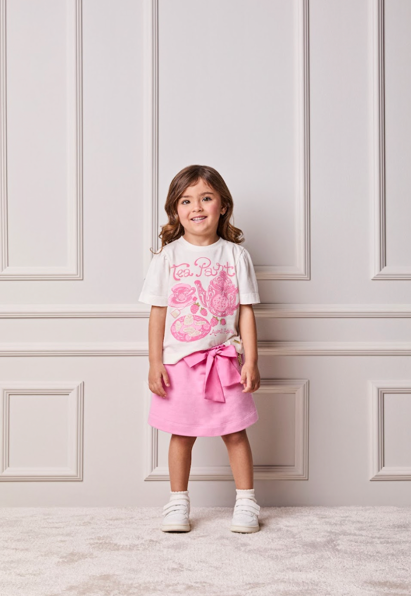 Conjunto Infantil Blusa Tea Party e Shorts Rosa Girly - Animê Petite PRÉ-VENDA