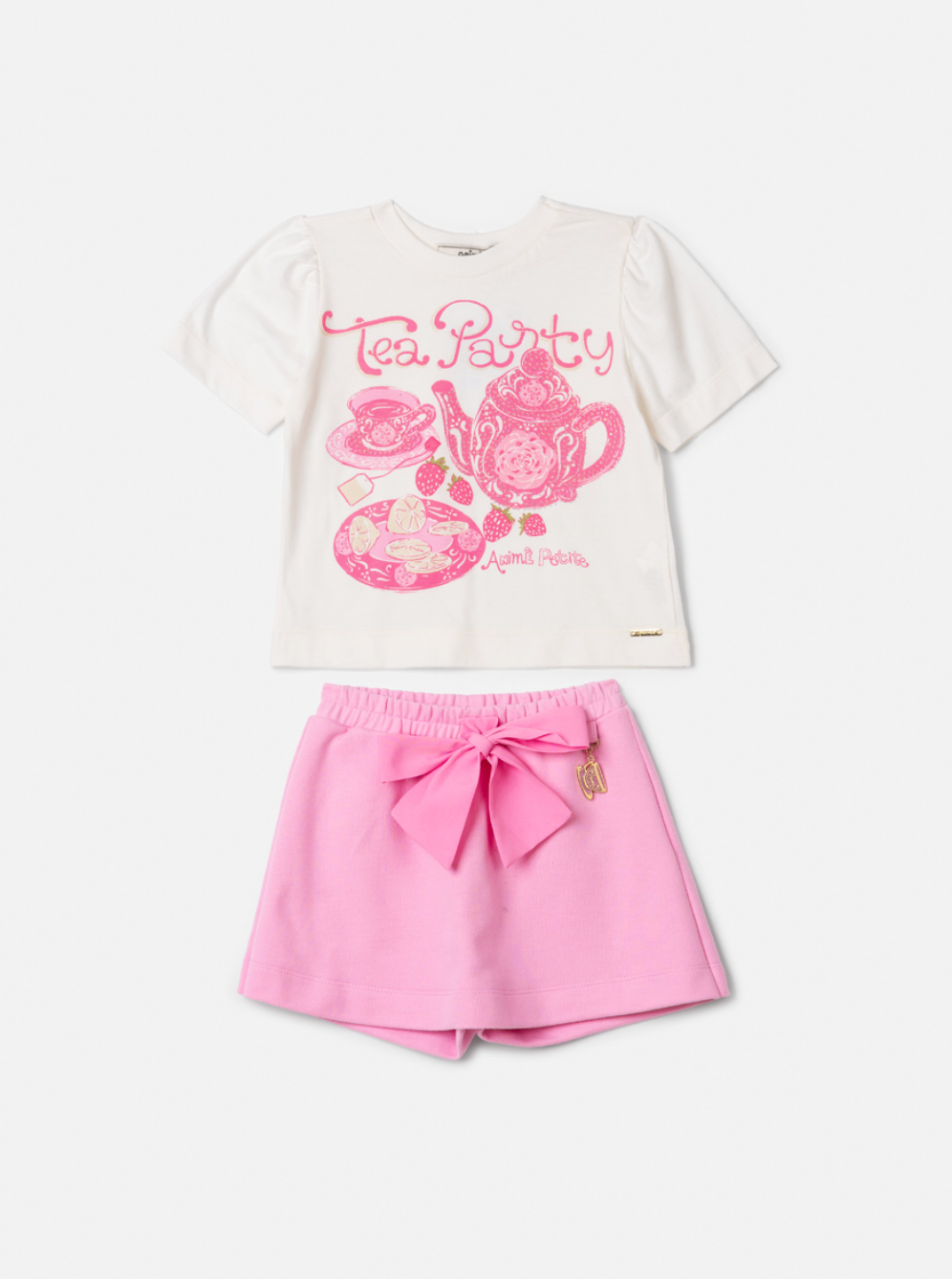 Conjunto Infantil Blusa Tea Party e Shorts Rosa Girly - Animê Petite PRÉ-VENDA
