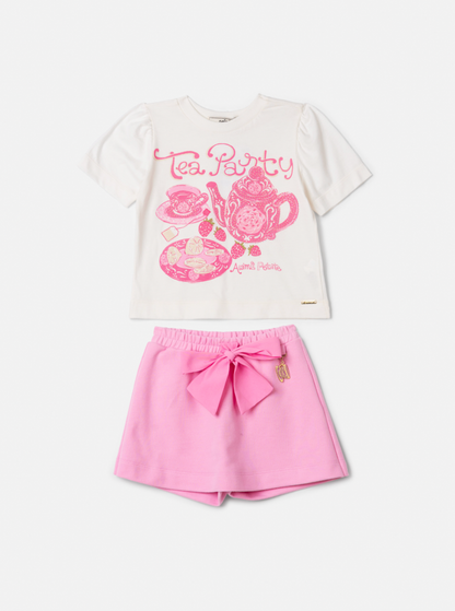 Conjunto Infantil Blusa Tea Party e Shorts Rosa Girly - Animê Petite PRÉ-VENDA