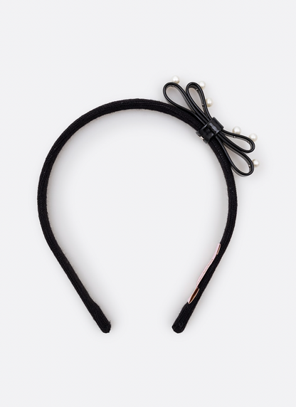 Arquinho Infantil Courino Laço & Pérolas Preto - Pituchinhus