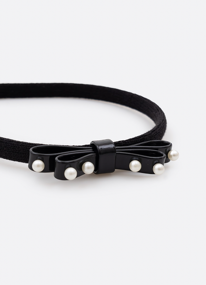 Arquinho Infantil Courino Laço & Pérolas Preto - Pituchinhus