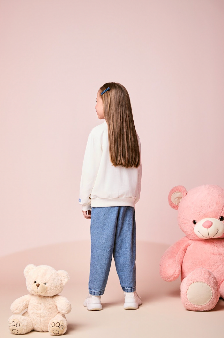 Casaco Infantil Daisy Laço Jeans Off White - Momi