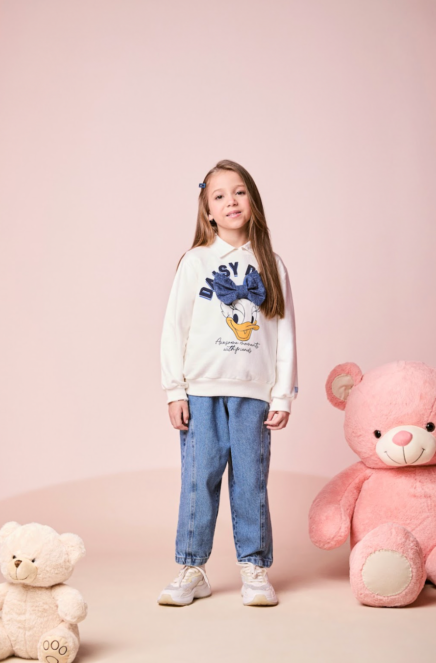Casaco Infantil Daisy Laço Jeans Off White - Momi