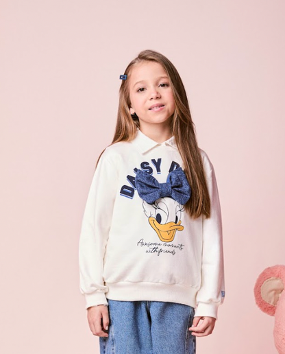 Casaco Infantil Daisy Laço Jeans Off White - Momi