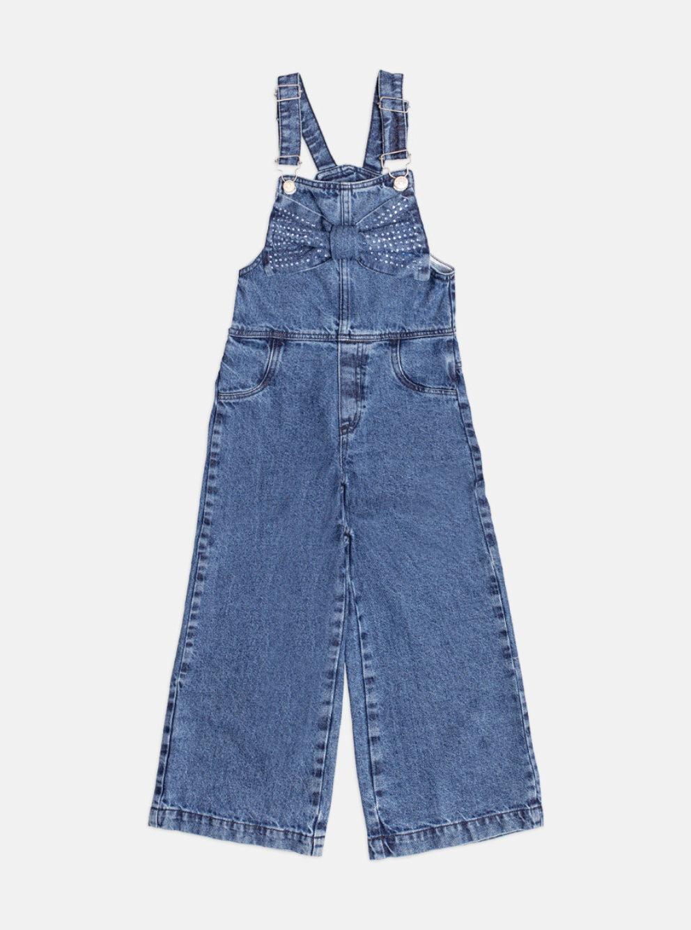 Jardineira Infantil Jeans Maxi Laço com Blusa Básica Off White - Momi