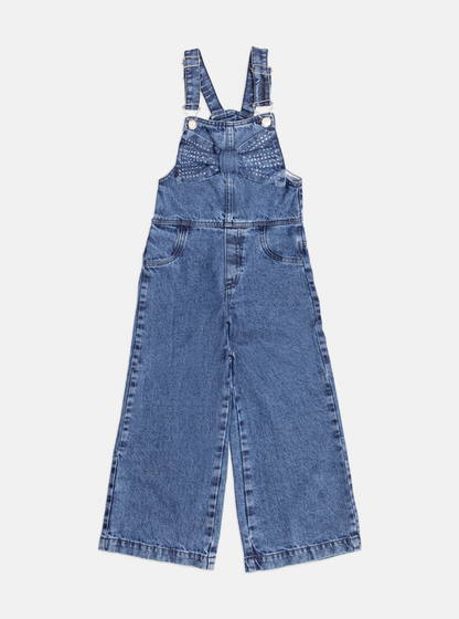 Jardineira Infantil Jeans Maxi Laço com Blusa Básica Off White - Momi