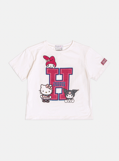 Conjunto Infantil Blusa Hello Kitty Strass e Saia Infantil Couro Tech Recortes Cramberry - Momi