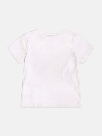 Jardineira Infantil Jeans Maxi Laço com Blusa Básica Off White - Momi