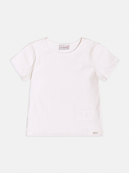 Jardineira Infantil Jeans Maxi Laço com Blusa Básica Off White - Momi