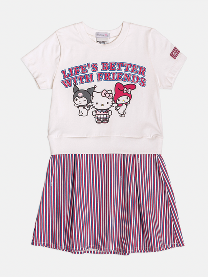 Vestido Infantil MC Hello Kitty Listras Navy Off White - Momi