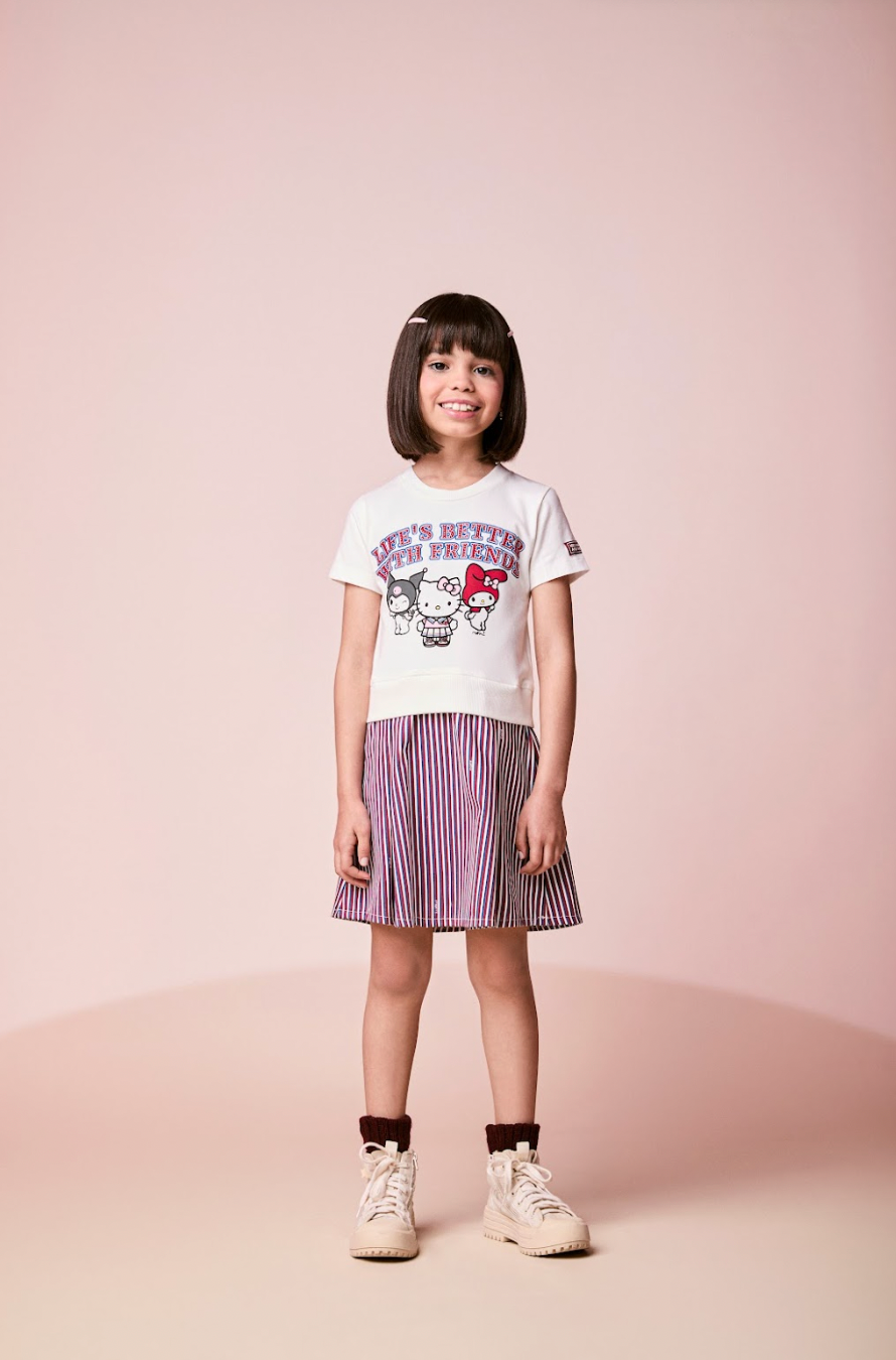 Vestido Infantil MC Hello Kitty Listras Navy Off White - Momi