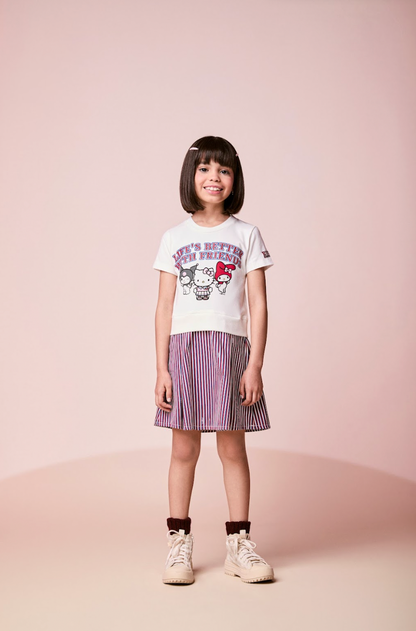 Vestido Infantil MC Hello Kitty Listras Navy Off White - Momi