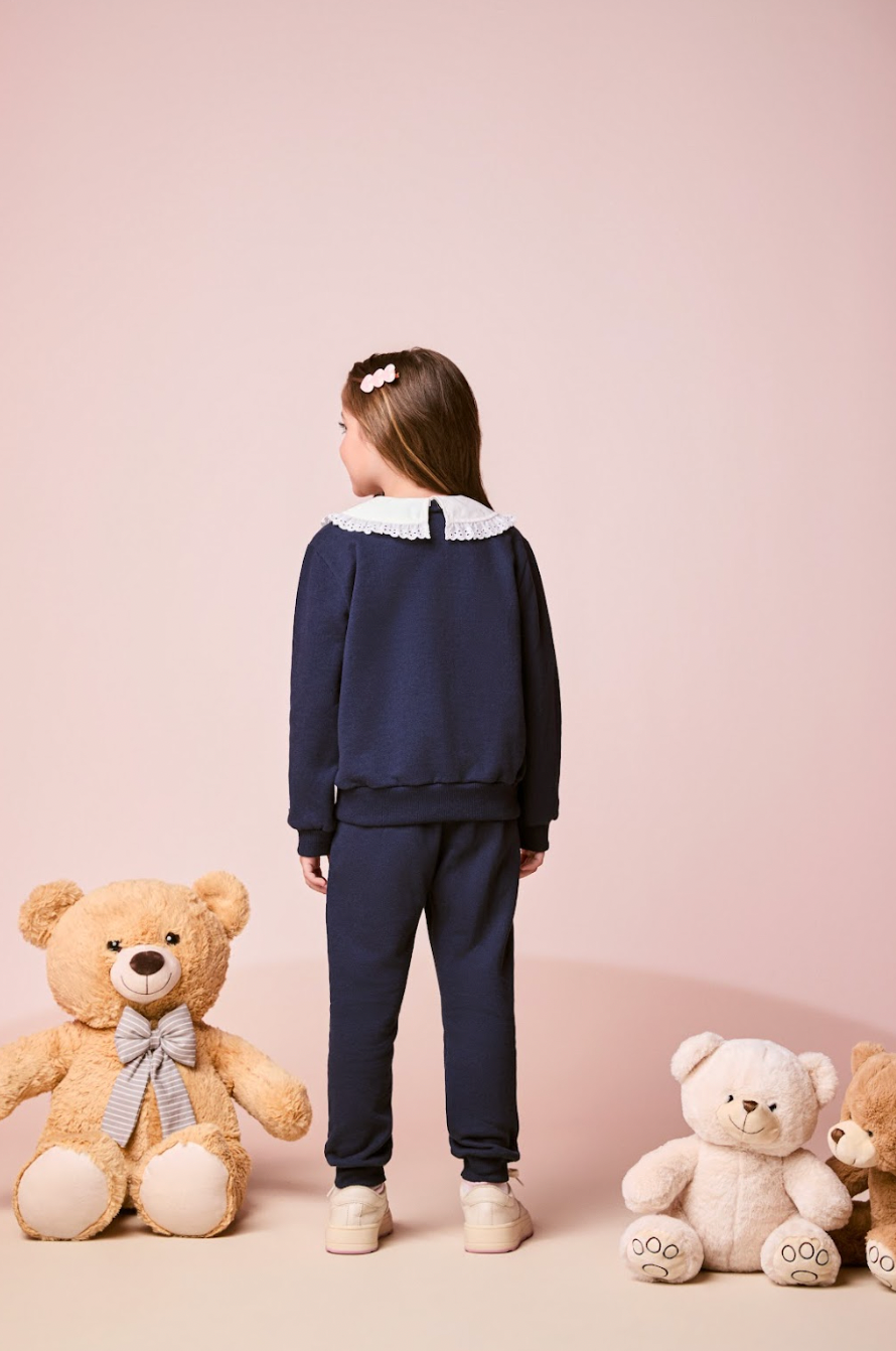 Conjunto Infantil Moletom Casaco Daisy e Calça Marinho - Momi