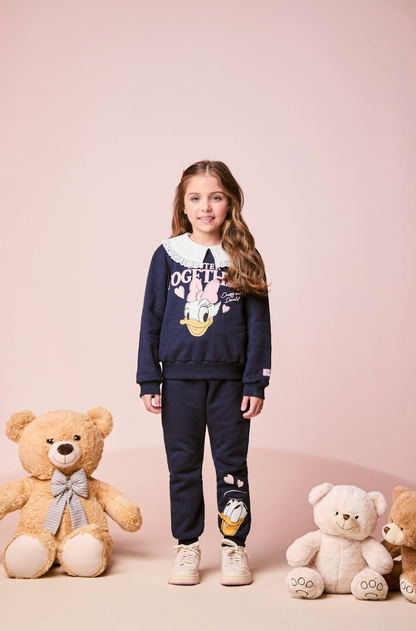 Conjunto Infantil Moletom Casaco Daisy e Calça Marinho - Momi