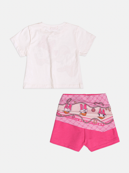 Conjunto Infantil Blusa Daisy & Donald com Shorts Lenço Rosa - Momi
