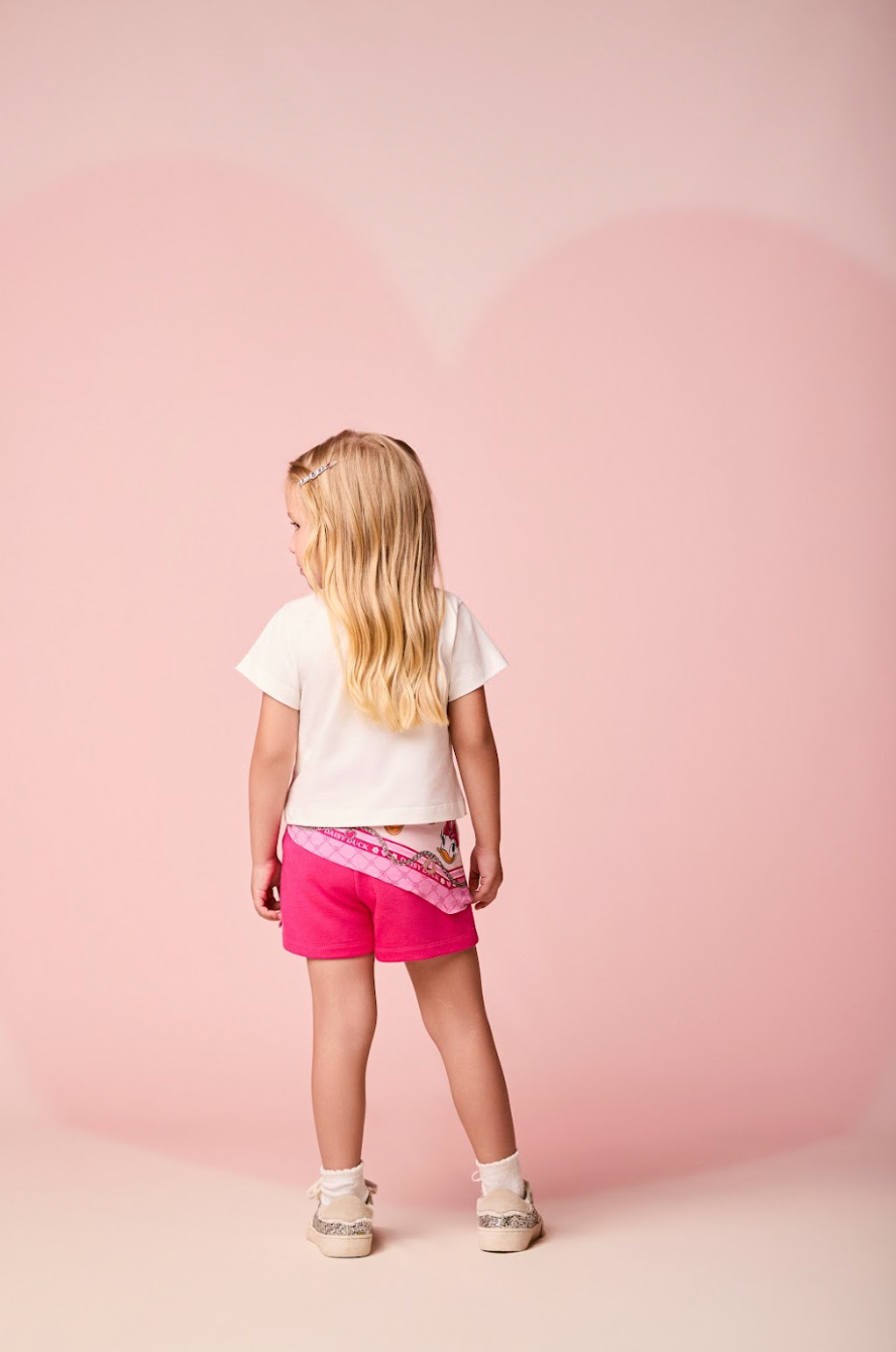 Conjunto Infantil Blusa Daisy & Donald com Shorts Lenço Rosa - Momi
