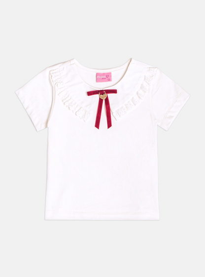 Conjunto Infantil Blusa Manga Longa Gola Laço e Shorts-saia Tweed - Momi