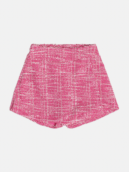Conjunto Infantil Blusa Manga Longa Gola Laço e Shorts-saia Tweed - Momi
