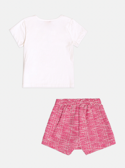 Conjunto Infantil Blusa Manga Longa Gola Laço e Shorts-saia Tweed - Momi