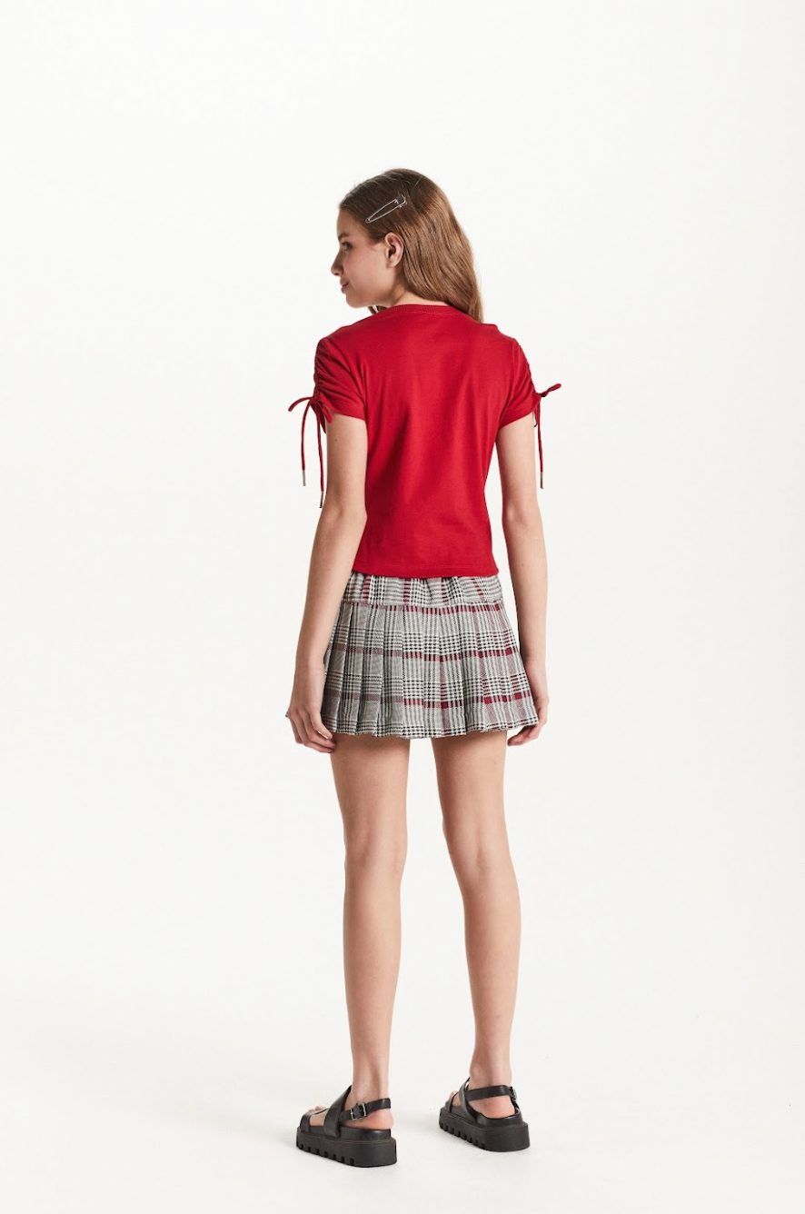 Saia-shorts Teen Pregas Alfaiataria Xadrez Coração Strass - Two In